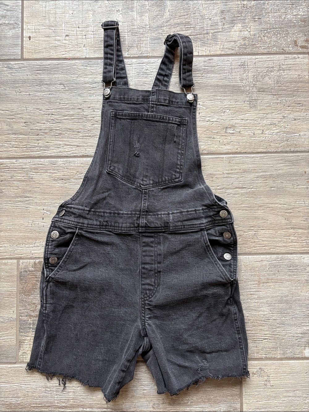 Old Navy Black Washed Denim Short Overalls